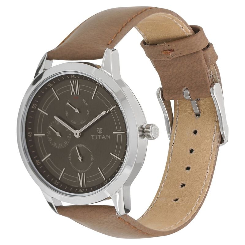 NQ1769SL01 Titan On Trend Anthracite Dial Quartz Multifunction Leather Strap watch for Men