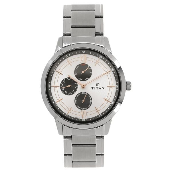 Titan Workwear White Dial Quartz Multifunction Stainless Steel Strap watch for Men