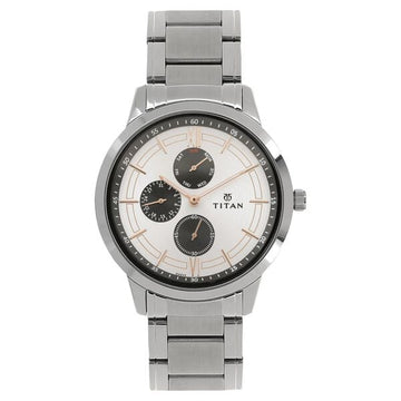 Titan Workwear White Dial Quartz Multifunction Stainless Steel Strap watch for Men