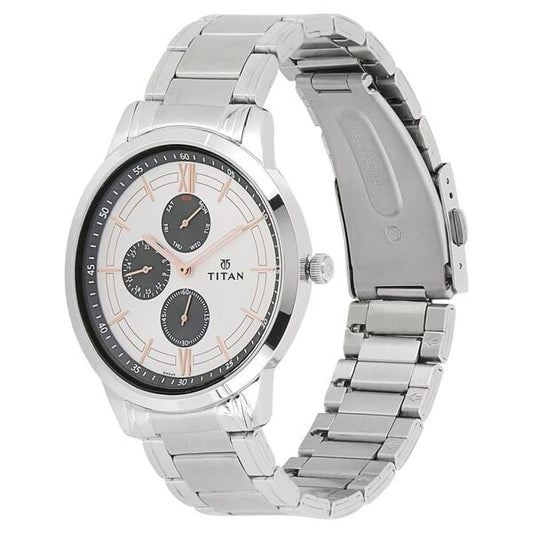 Titan Workwear White Dial Quartz Multifunction Stainless Steel Strap watch for Men