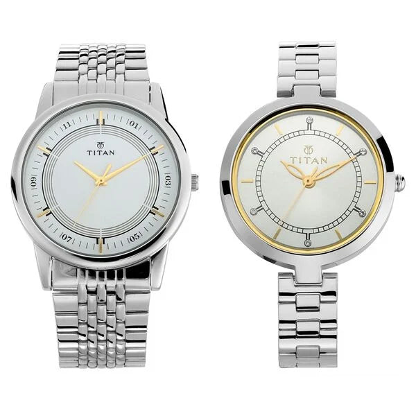 Titan NT17732603SM01 Bandhan Quartz Silver Dial Watch for Couple