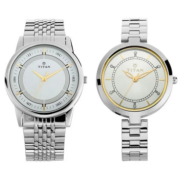 Titan NT17732603SM01 Bandhan Quartz Silver Dial Watch for Couple
