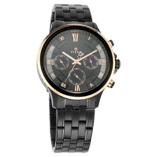 Titan Grandmaster Black Dial Quartz Multifunction Metal Strap watch for Men