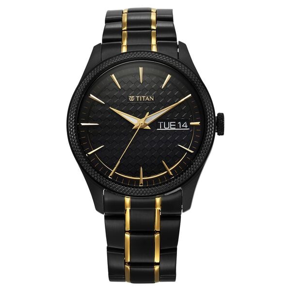 Titan Regalia Opulent Quartz Analog with Day and Date Black Dial Two Toned Stainless Steel Strap Watch for Men