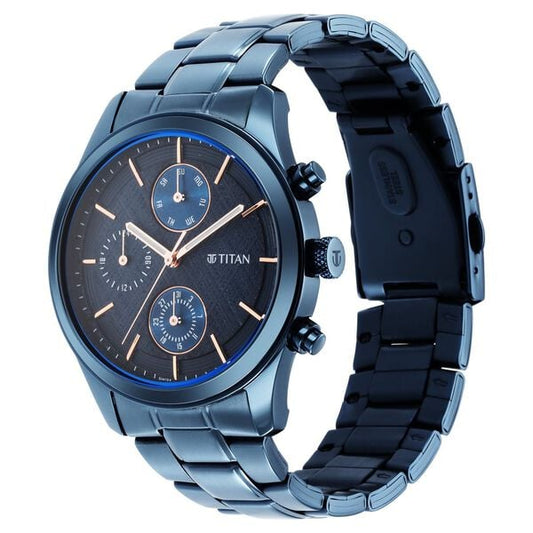 Titan Neo Splash Quartz Analog with Date Blue Dial Blue Stainless Steel Strap Watch For Men