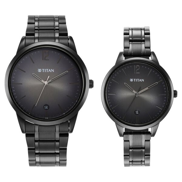 Titan Bandhan Anthracite Dial Analog with Date Stainless Steel Strap Watch for Couple