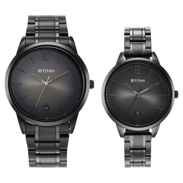 Titan Bandhan Anthracite Dial Analog with Date Stainless Steel Strap Watch for Couple