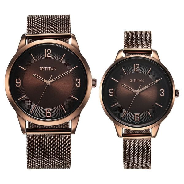Titan NT18062648QM01 Bandhan Quartz Brown Dial Watch for Couple