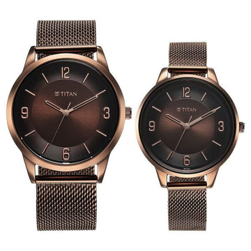 Titan NT18062648QM01 Bandhan Quartz Brown Dial Watch for Couple