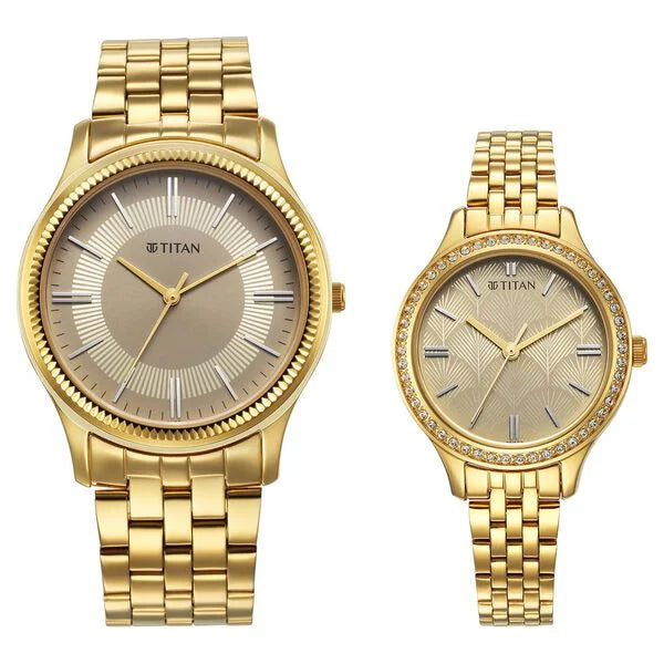 Titan NT18242712YM01 Karishma Bandhan Champagne Dial Watch for Couple