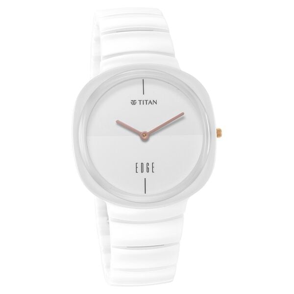 Titan Edge Squircle Quartz in Arctic White with Glossy Ceramic Unisex Watch