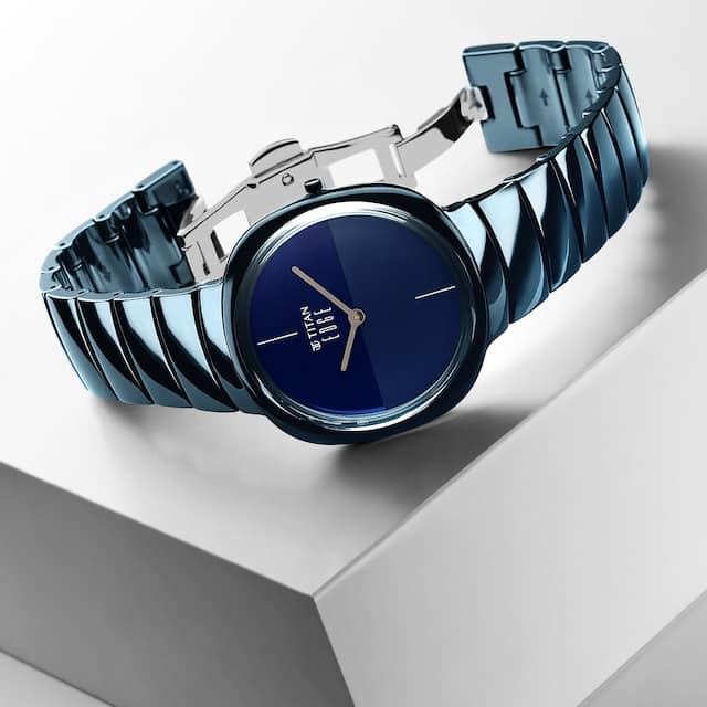 Titan Edge Squircle Blue Dial Ceramic Strap Watch for Men-1841QC04 - Kamal Watch Company