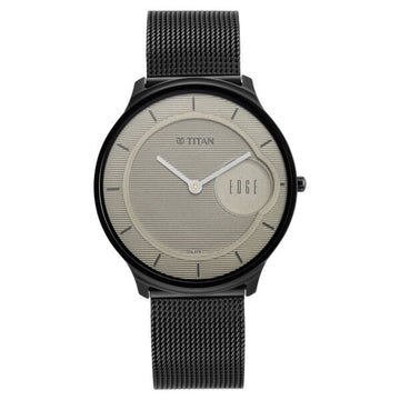 Titan Edge Slim Leather Strap Beige Dial Analog Watch for Men