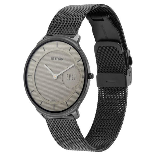 Titan Edge Slim Leather Strap Beige Dial Analog Watch for Men