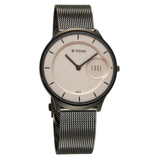 Titan Edge Murals Quartz Analog Pink Dial Grey Stainless Steel Strap Watch For Men