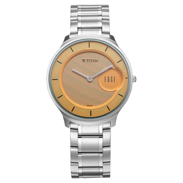 Titan Edge Murals Quartz Analog Yellow Dial Stainless Steel Strap Watch For Men