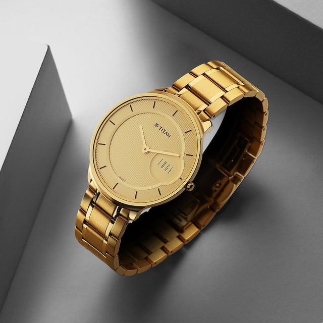 Edge Metal Yellow Dial Stainless Steel Strap Watch for Men NR1843YM02