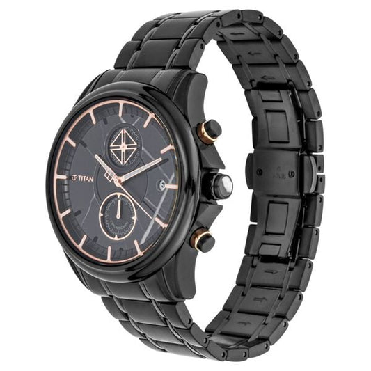 Titan Grandmaster Black Dial Chronograph Stainless Steel Strap watch for Men
