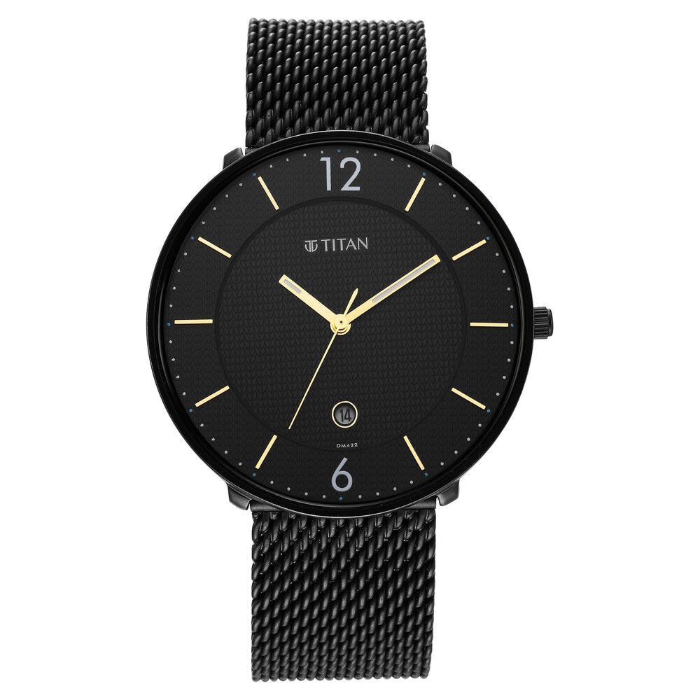Titan NT1849NM02 Black and Gold Collection Quartz Watch for Men