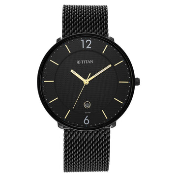 Titan NT1849NM02 Black and Gold Collection Quartz Watch for Men
