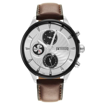 Titan Maritime White Dial Quartz Multifunction Leather Strap Watch for Men