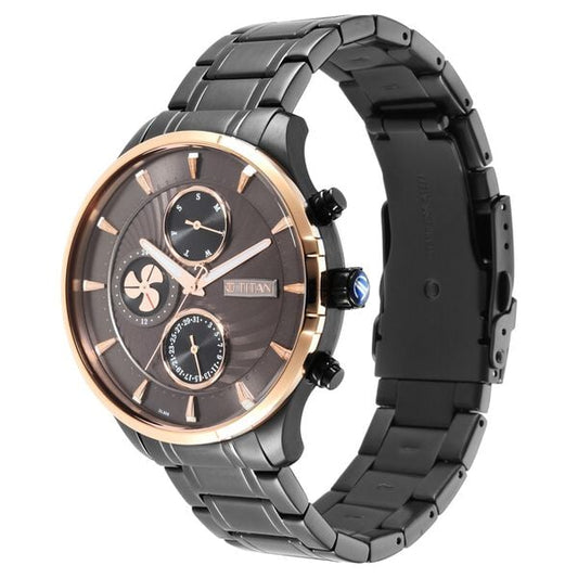 Titan Maritime Anthracite Dial Quartz Multifunction Stainless Steel Strap watch for Men