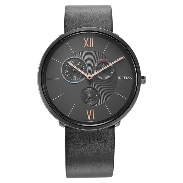 Titan Slim Quartz Multifunction Grey Dial Quartz Stainless Steel Strap Watch for Men