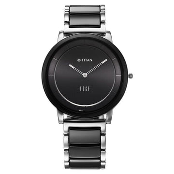 Titan Edge Fusion Quartz Analog Black Dial Two Toned Steel & Ceramic Strap Watch for Men