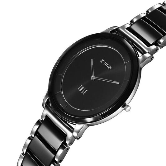 Titan Edge Fusion Quartz Analog Black Dial Two Toned Steel & Ceramic Strap Watch for Men