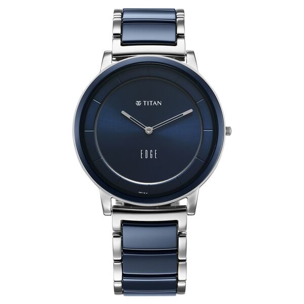 Titan Edge Fusion Quartz Analog Blue Dial Blue Steel & Ceramic Strap Watch for Men