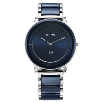 Titan Edge Fusion Quartz Analog Blue Dial Blue Steel & Ceramic Strap Watch for Men