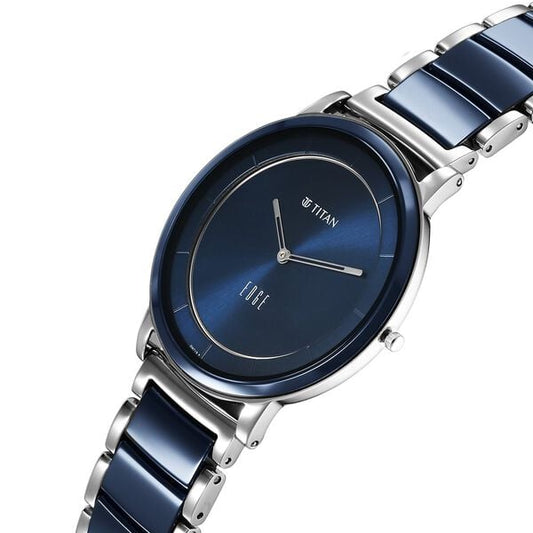 Titan Edge Fusion Quartz Analog Blue Dial Blue Steel & Ceramic Strap Watch for Men