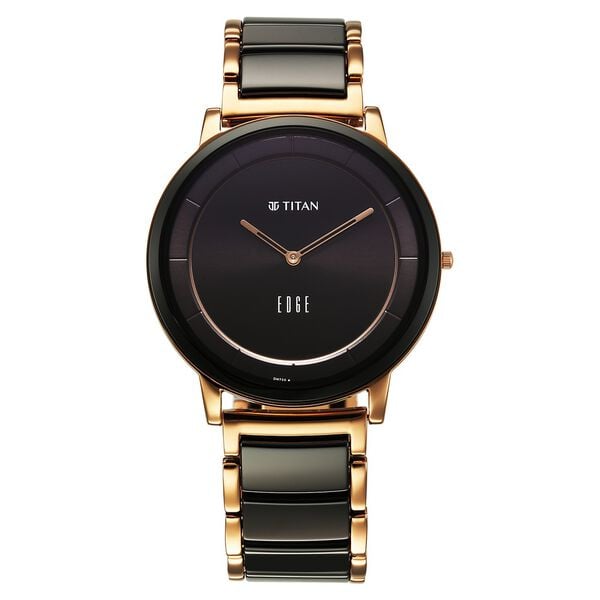 Titan Edge Fusion Quartz Analog Black Dial Black Steel & Ceramic Strap Watch for Men