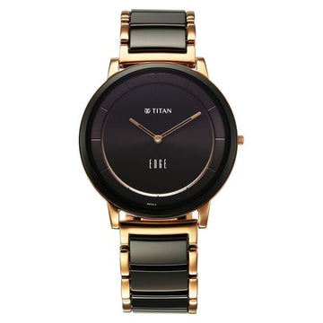 Titan Edge Fusion Quartz Analog Black Dial Black Steel & Ceramic Strap Watch for Men