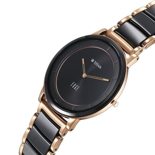 Titan Edge Fusion Quartz Analog Black Dial Black Steel & Ceramic Strap Watch for Men
