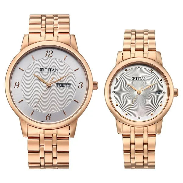 Titan 19672967WM01 Bandhan Eternal Pair Silver Dial Watch for Couples