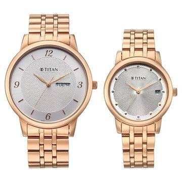 Titan 19672967WM01 Bandhan Eternal Pair Silver Dial Watch for Couples