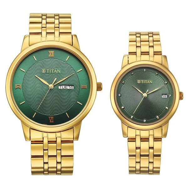 Titan 19672967YM01 Bandhan Eternal Pair Green Dial Watch for Couples