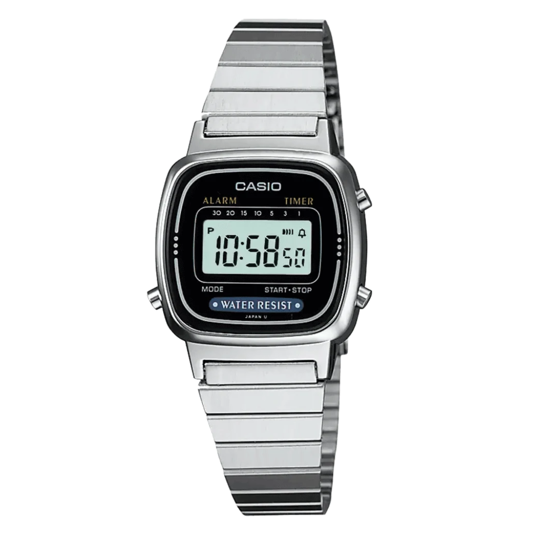 Casio Vintage Women Quartz Black Dial Digital Stainless Steel Watch D123