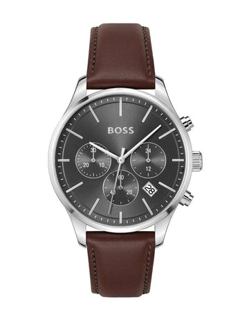 Boss Men Quartz Grey Dial Leather Watch 1514155