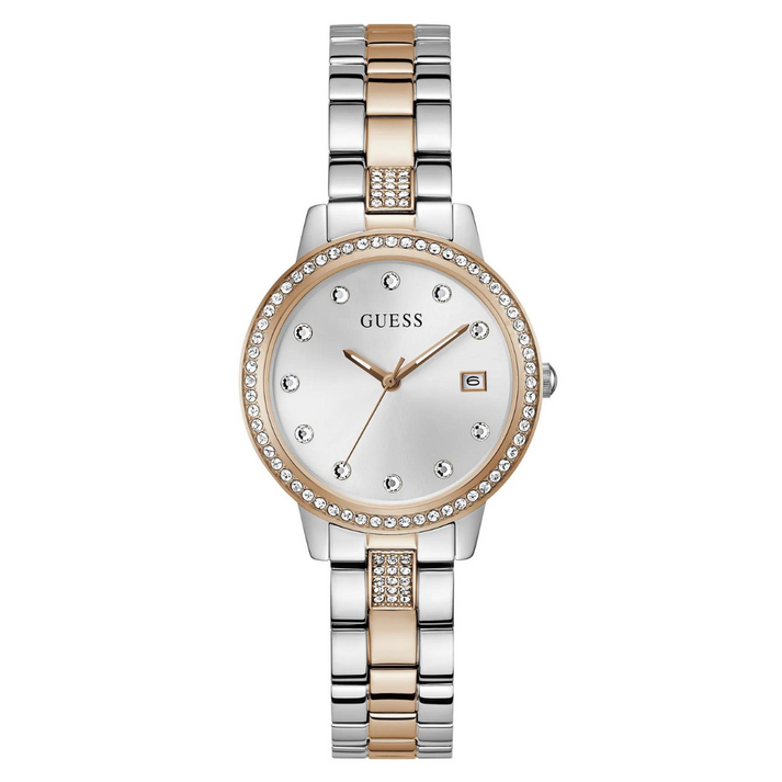 Guess Women's Watch Silver Rose Gold Tone Case Quartz GW0725L2