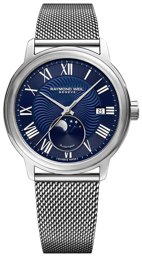 Raymond Weil Maestro Moon Phase Men'S Automatic Stainless Steel Mesh Bracelet 40 Mm Watch