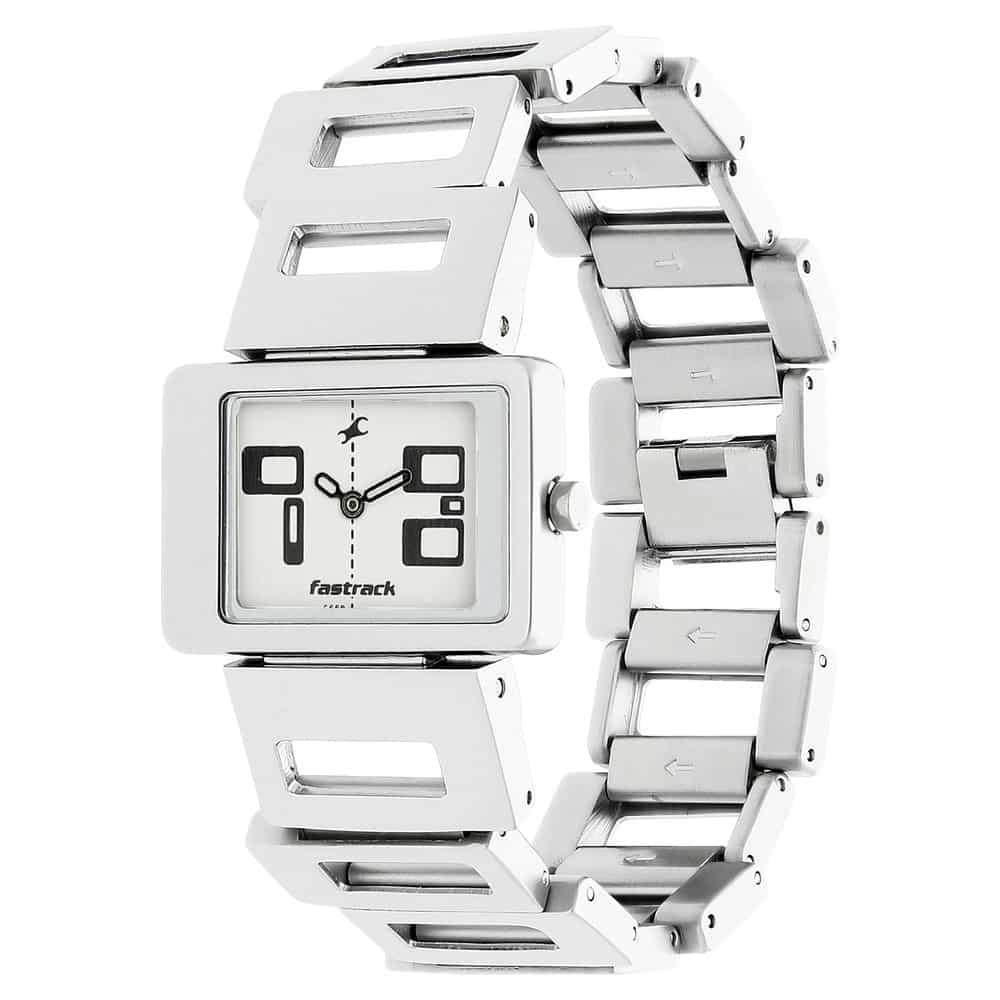 NR2404SM01 WHITE DIAL SILVER METAL STRAP WATCH - Kamal Watch Company