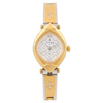 Titan Quartz Analog White Dial Stainless Steel Strap Watch for Women