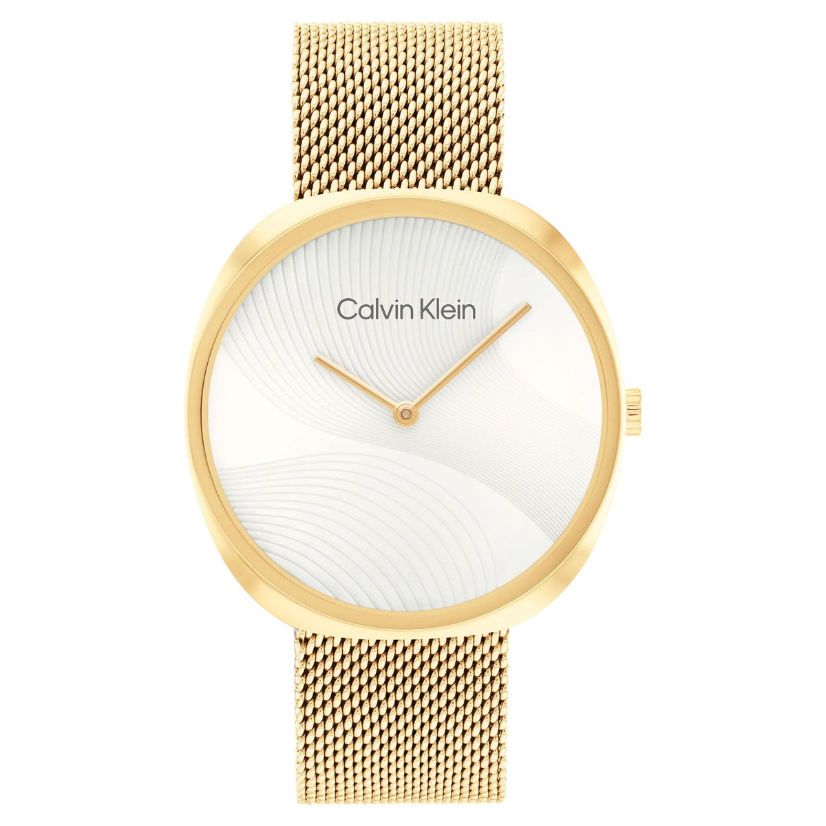 25200025 Calvin Klein Gold Steel Mesh Silver White Dial Women's Watch - 2520024