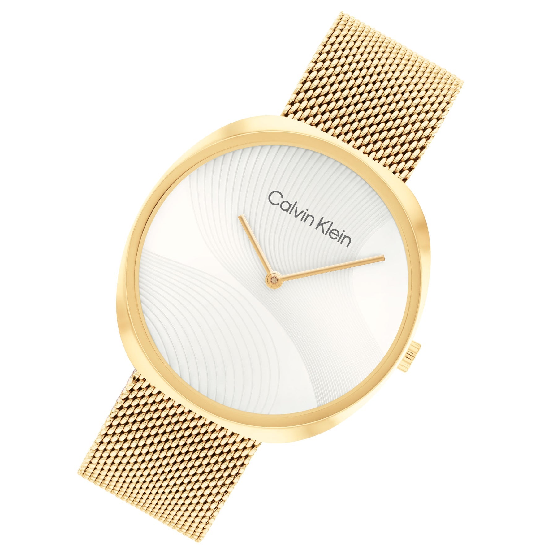 Calvin Klein Gold Steel Mesh Silver White Dial Women's Watch - 25200246 - Kamal Watch Company