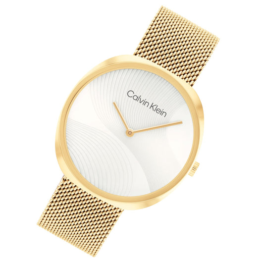 Calvin Klein Gold Steel Mesh Silver White Dial Women's Watch - 25200246 - Kamal Watch Company