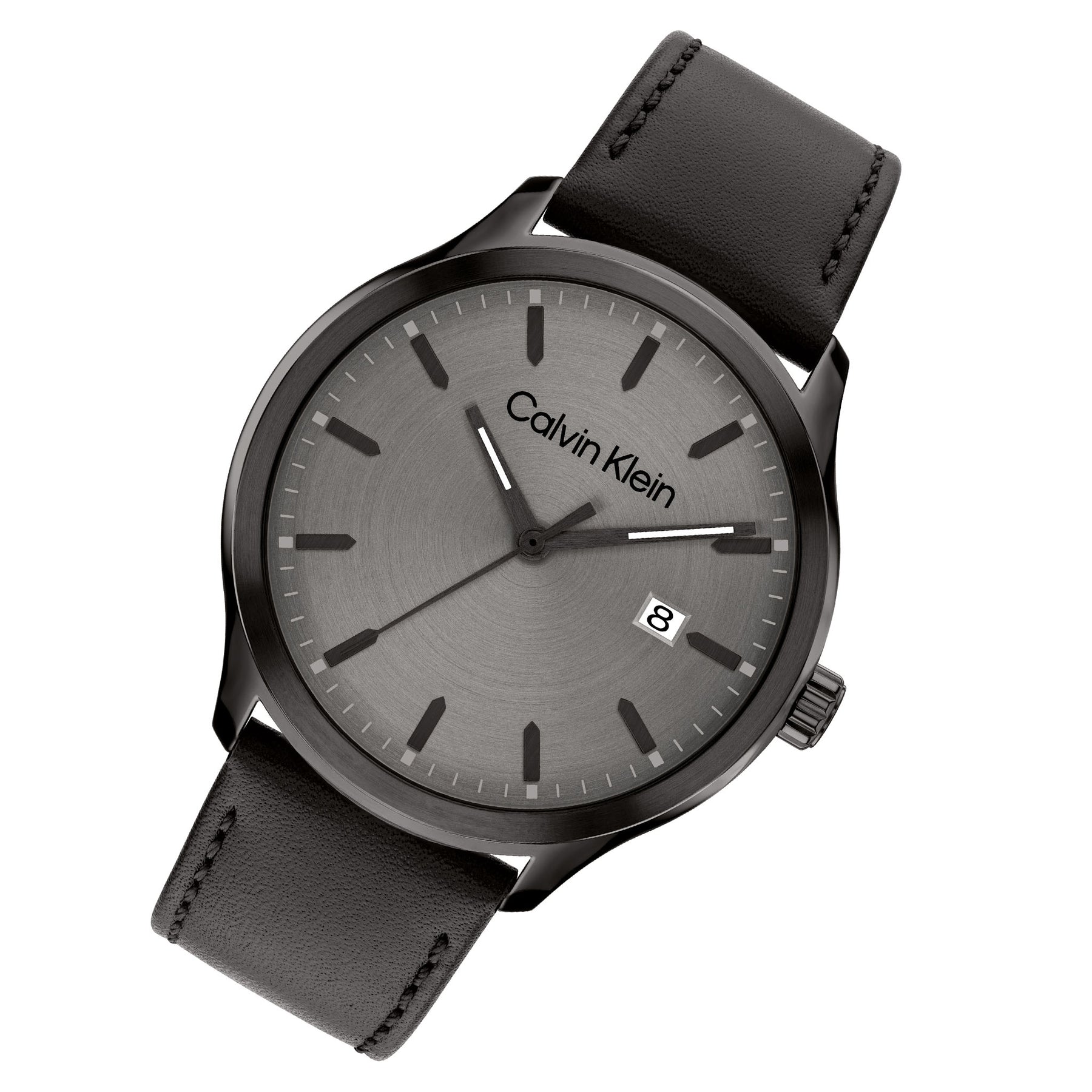 Calvin Klein Black Leather Gunmetal Dial Men\'s Watch - 25200355