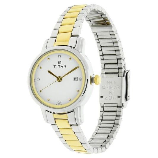 Titan Karishma White Dial Analog with Date Stainless Steel Strap watch for Women