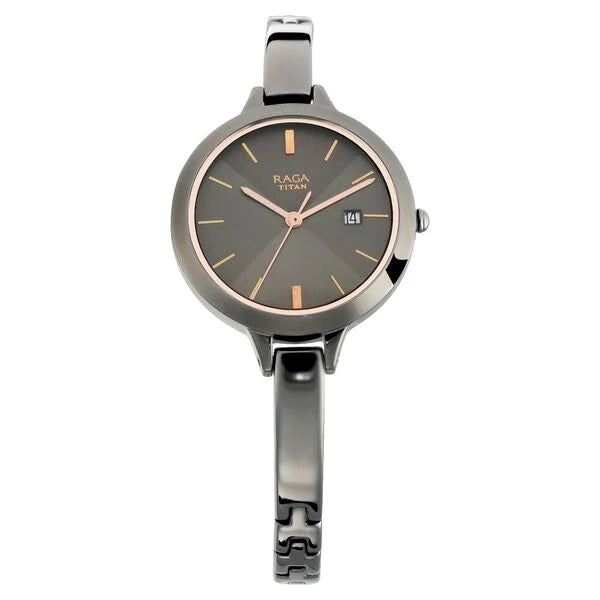 Titan NS2578QM02 Quartz Analog with Date Grey Dial Watch for Women